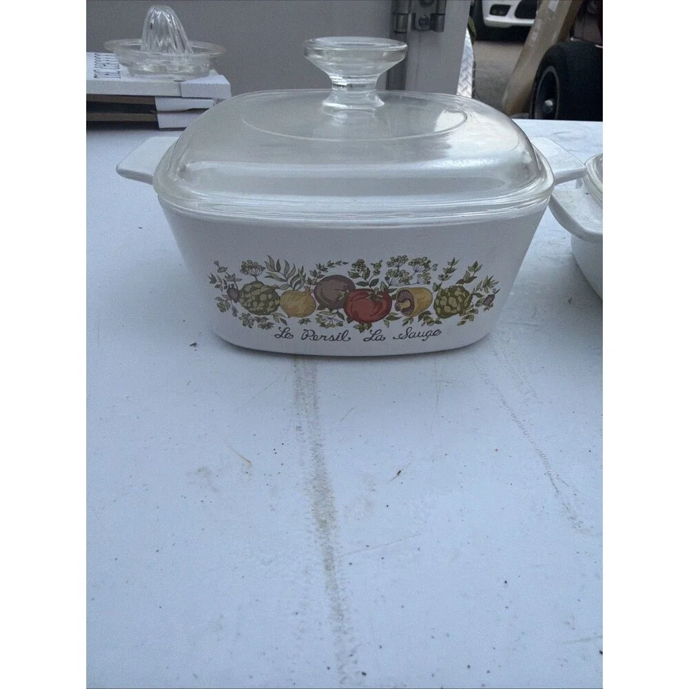 Vintage Corning Ware Spice O Life L'Echalote Casserole Set Pyrex Lids USA 2 Dish